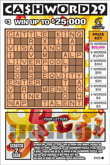 CASHWORD 29 – Lottery Scratch Offs, Results, Predictions, Strategy and Feeds