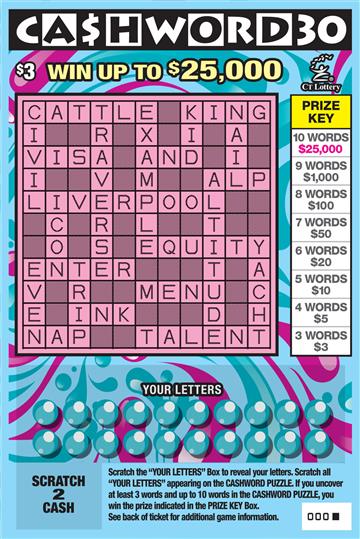 Cashword 30 – Lottery Scratch Offs, Results, Predictions, Strategy and Feeds