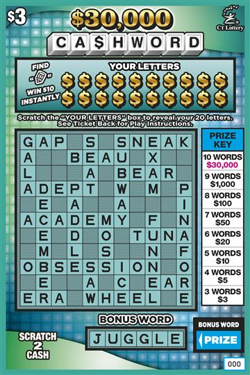 $30,000 Cashword – Lottery Scratch Offs, Results, Predictions, Strategy and Feeds